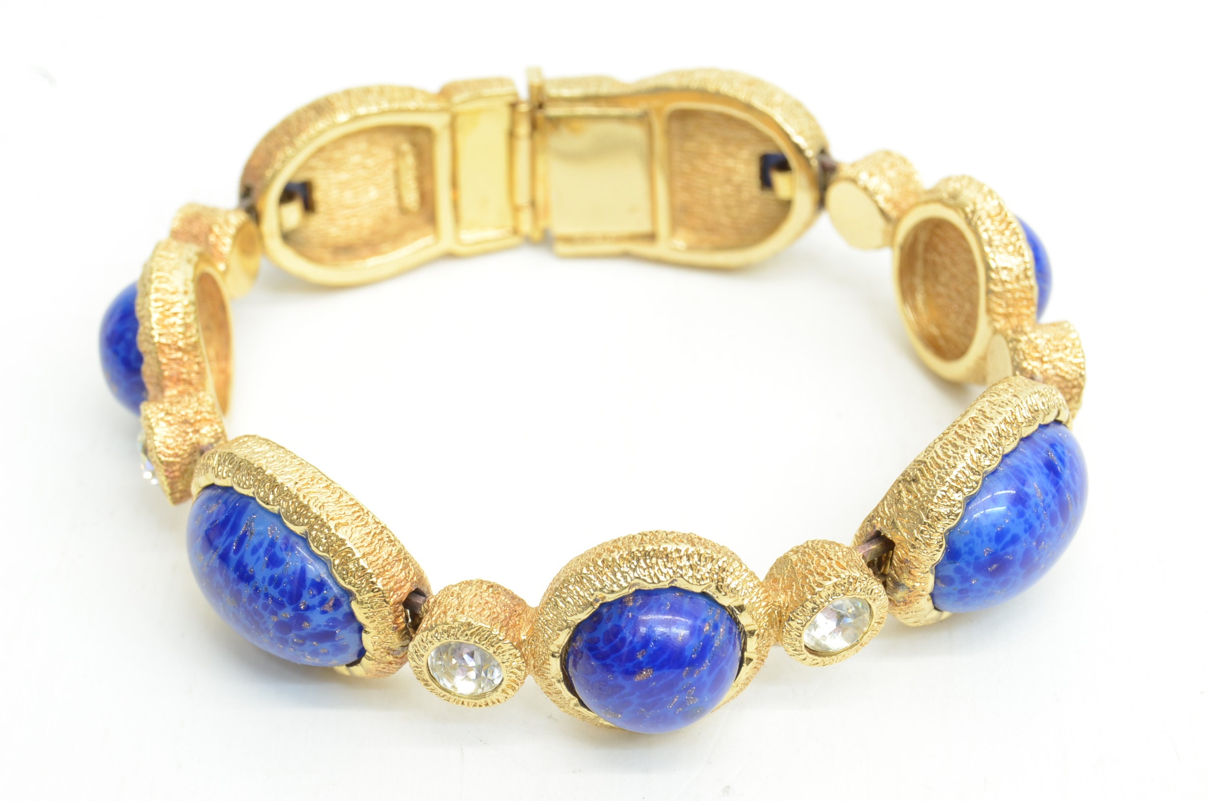 Vtg CHRISTIAN DIOR Half Balls Rhinestone Link Gold Tone