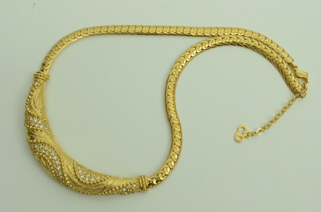 Authentic Christian Dior Choker Necklace Rhinestone GP Bar Etsy
