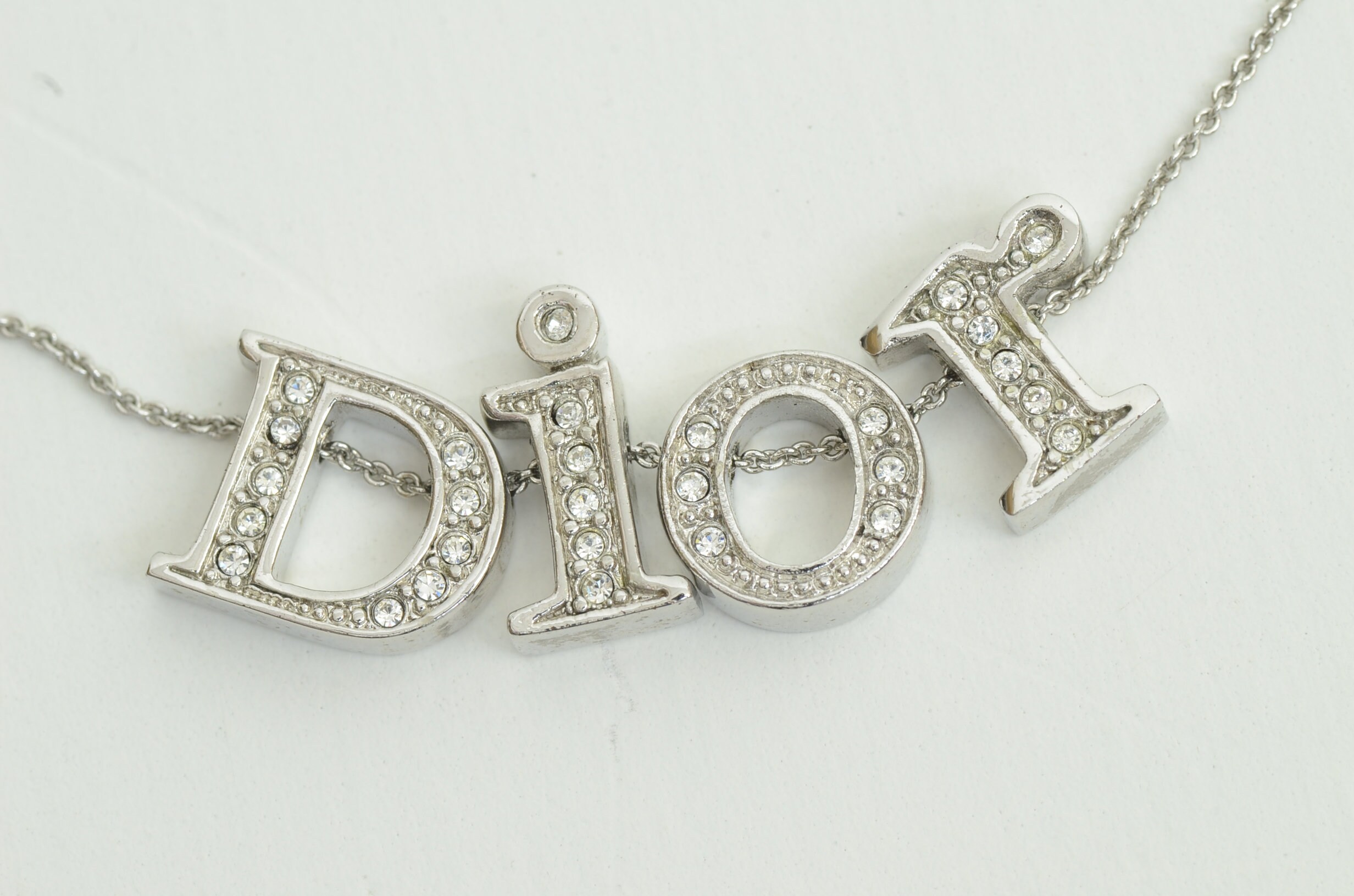 Authentic Christian Dior Rhinestone Necklace Letter Charm SP Etsy