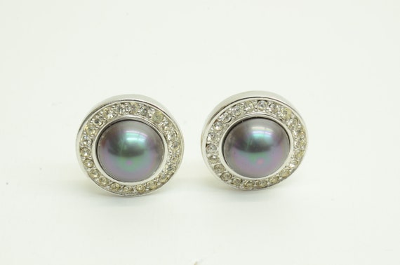 Authentic Christian Dior Vintage Earrings Faux Bl… - image 1