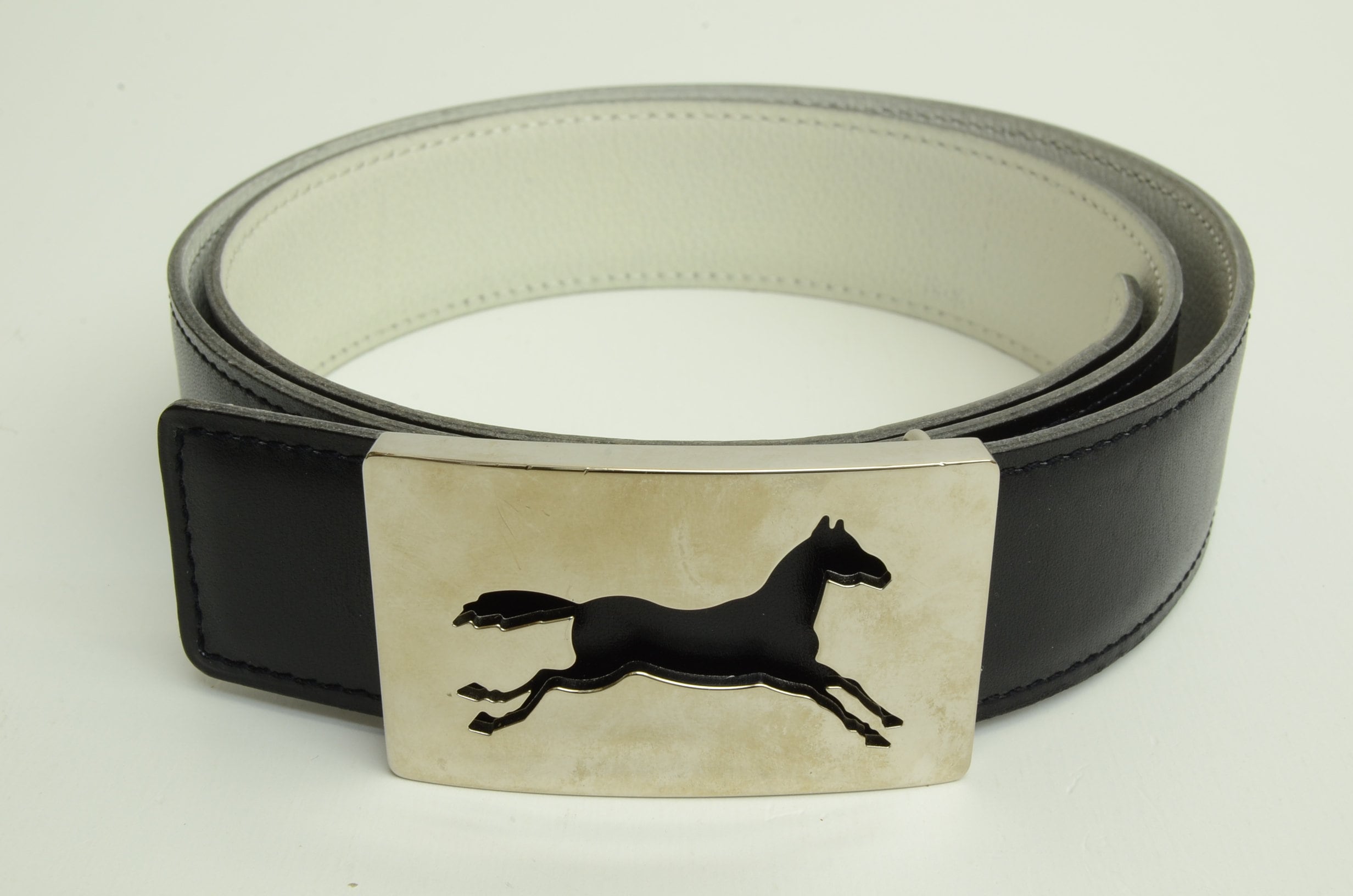 Authentic Hermes Belt Black Leather SP Buckle Horse Logo 1997 