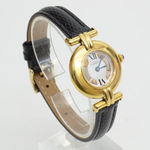 Relógio de pulso autêntico Cartier Trinity Vermeil 23 mm GP prata esterlina quartzo 0p8326