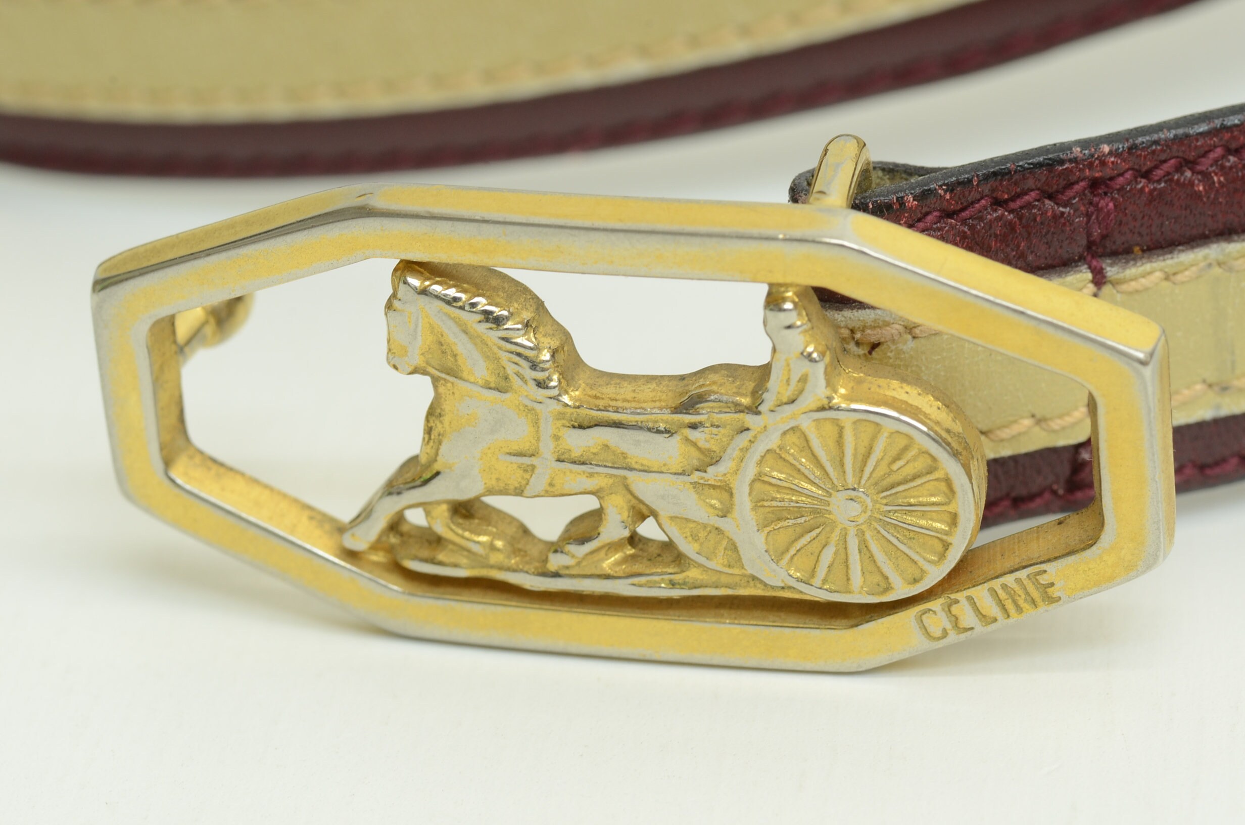 Authentic Celine Belt Burgundy Leather GP Horse Carriage Authentic Celine Belt Burgundy Leather GP Horse Carriage