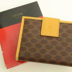 Authentic Celine Monogram Leather Wallet Logo Coin Case Brown GP Vintage Canvas 2206060045