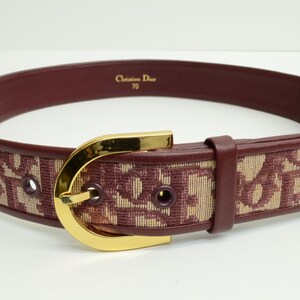 Authentic Christian Dior Belt Burgundy Leather GP Buckle 