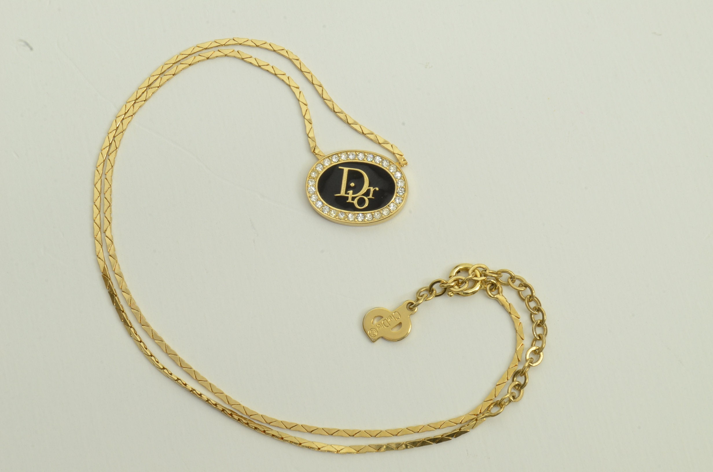 Authentic Christian Dior Necklace Black Oval Signature Logo Authentic Christian Dior Necklace Black Oval Signature Logo
