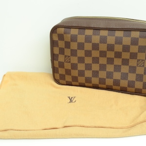 Authentic Louis Vuitton Trousse Toilette 25 Damier Ebene Leather Clutch Bag Purse 0p9057