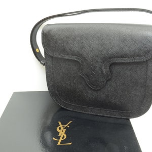 Authentique sac à bandoulière en cuir YSL GP Fold Magnet Black vintage Purse 1p481
