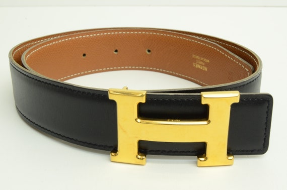 Auténtico Hermes Belt Black Leather H Logo 1996 - Etsy México