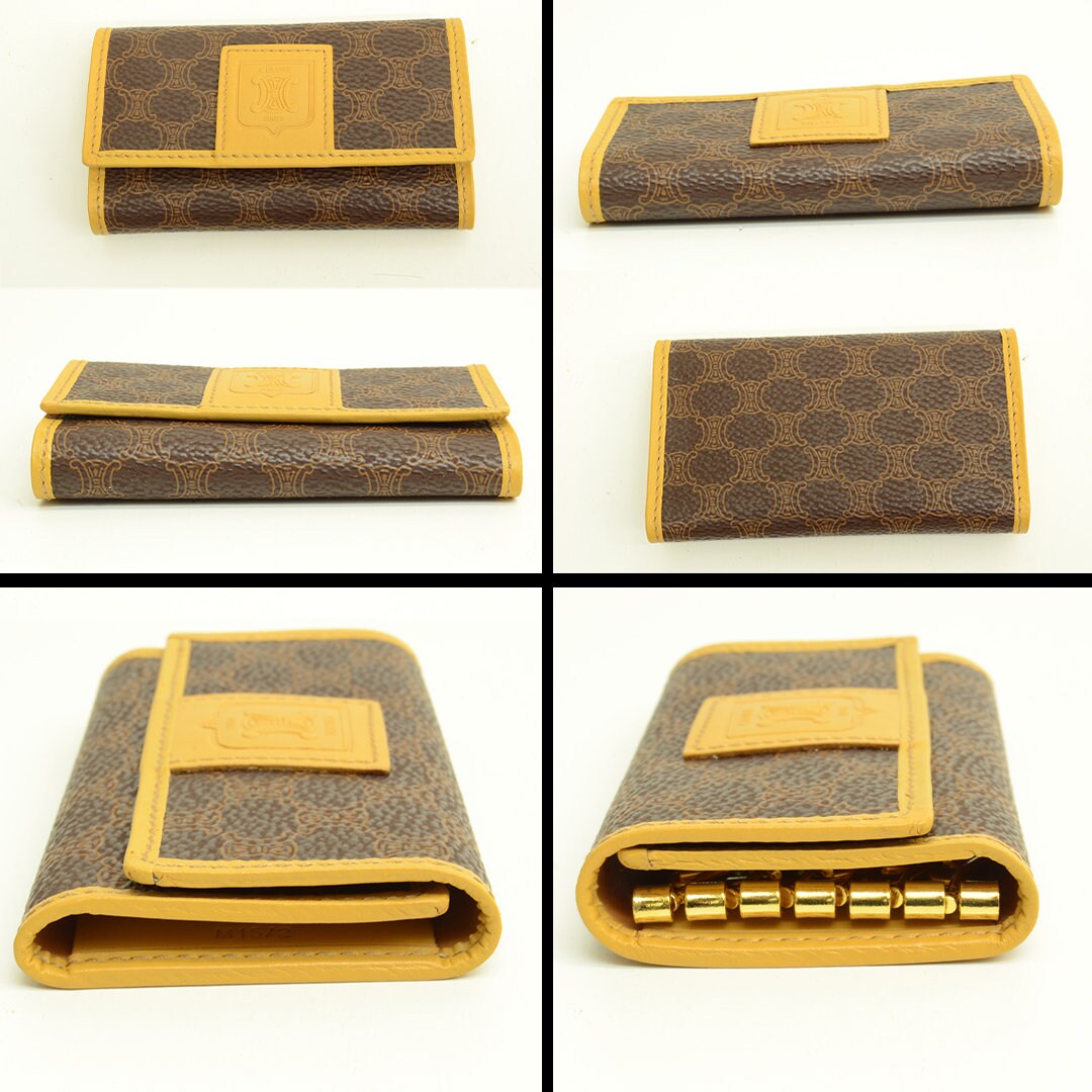 Authentic Celine Monogram Leather Key Ring Wallet Logo Brown Authentic Celine Monogram Leather Key Ring Wallet Logo Brown