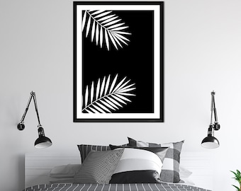 Palmbladprint, tropisch decor, palmbladeren kunst aan de muur, botanische prints, digitale download