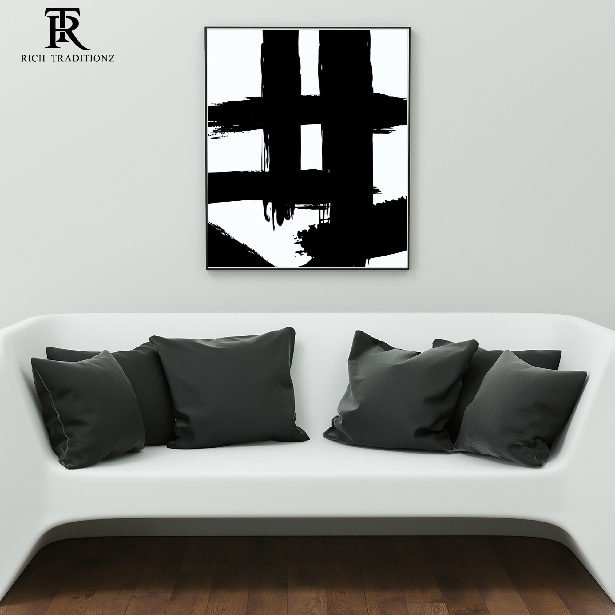 Black and White Abstract Art- Modern Abstract Brush Strokes Wall Art ...