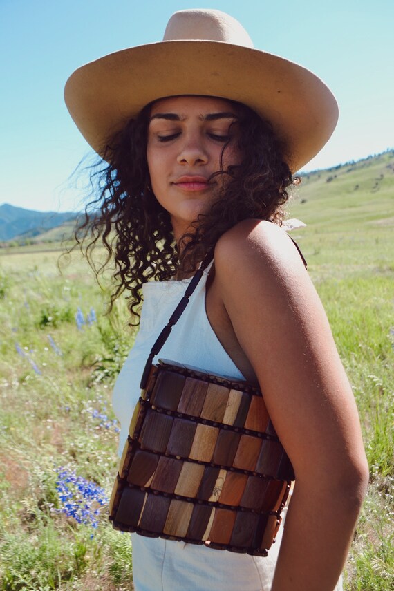Vintage Wood Beaded Bag