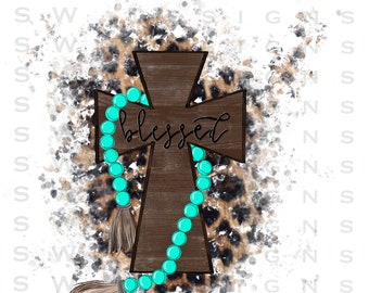 Blessed cross with Leopard TEAL PNG