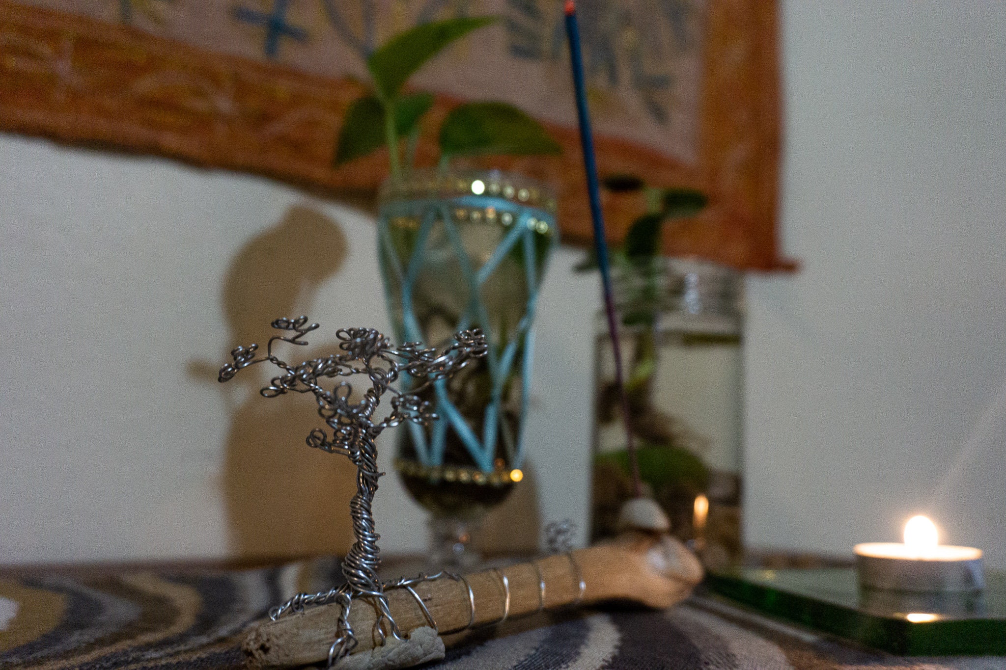 Homemade trunk sage holder with wire flower tree Etsy