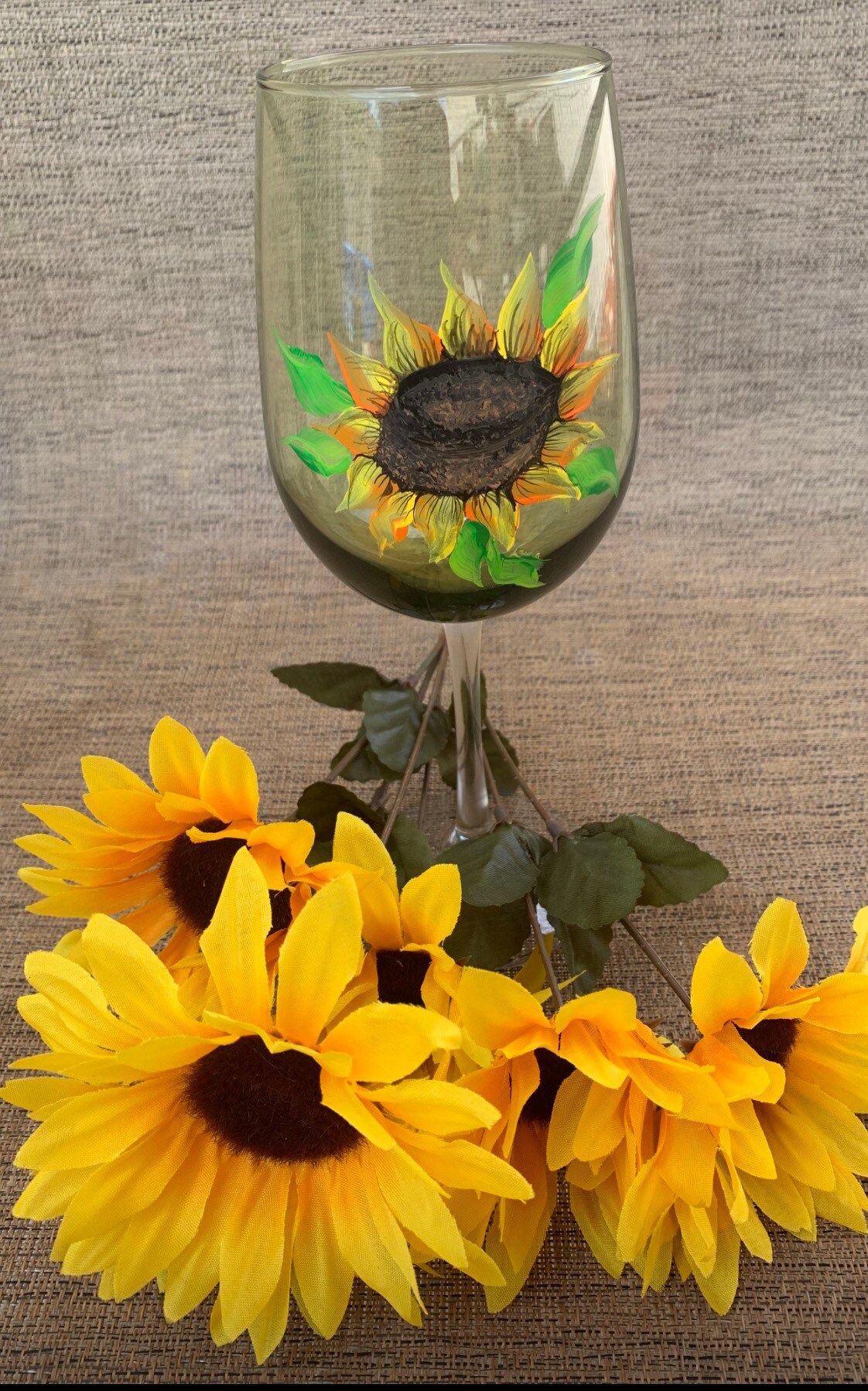 Hand Painted Sunflower Wine Glass Etsy New Zealand