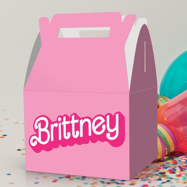 Personalized Pink Doll Theme Party Favor Boxes |Pink Theme | Blue Theme | Gable Goodie Boxes