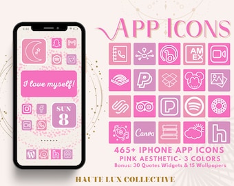 465 IOS14 App Icons| IOS14 Aesthetic, IOS Icons Bundle, Pink Icon Theme, Icons Bundle, IOS14 App Covers, IOS 14, Pink Icon für iPhone