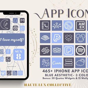 465 IOS14 App Icons| IOS14 Aesthetic, IOS Icons Bundle, Blue Icon Theme, Icons Bundle, IOS14 App Covers, IOS 14, Blue Purple Icon for iPhone