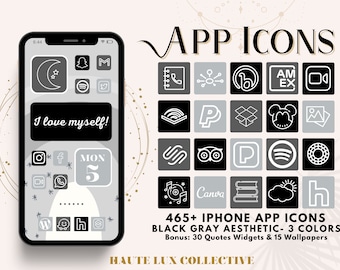 465 IOS14 App Icons| IOS14 Ästhetik, IOS Icons Bundle, Schwarz Grau Icon Theme, Icons Bundle, IOS14 App Covers, IOS 14,Icons für iPhone