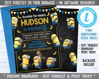 Minion Invitation Etsy Minion Invitation Etsy