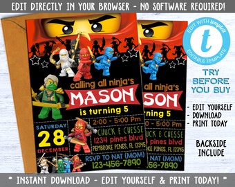 Ninjago Invitations Etsy Ninjago Invitations Etsy