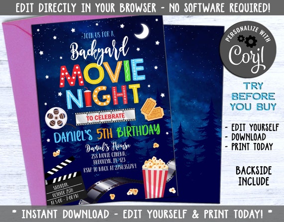 Movie Night Invitation Backyard Movie Night Invitation - Etsy