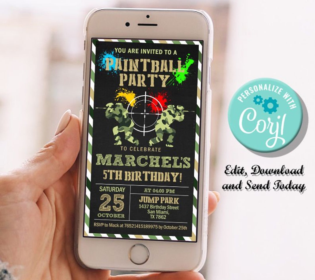 Paintball Birthday Invitation, Paintball Invitation, Paintball Editable Invitation, Paintball