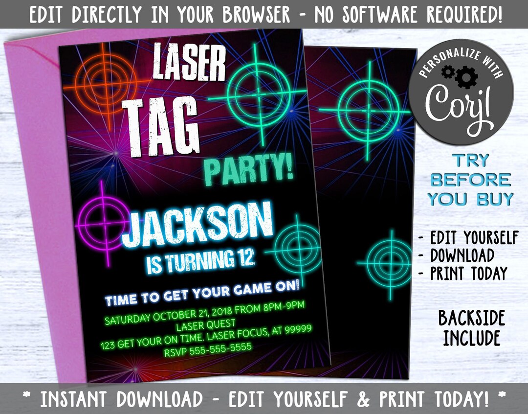 Laser Tag Birthday Invitation Laser Tag Party Invitation Etsy