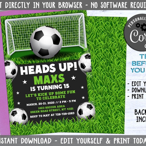 Editable Soccer Birthday Invitation Soccer Invitation Etsy