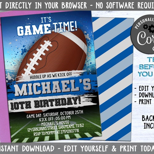 Football Birthday Party Invitation Football Ticket Etsy