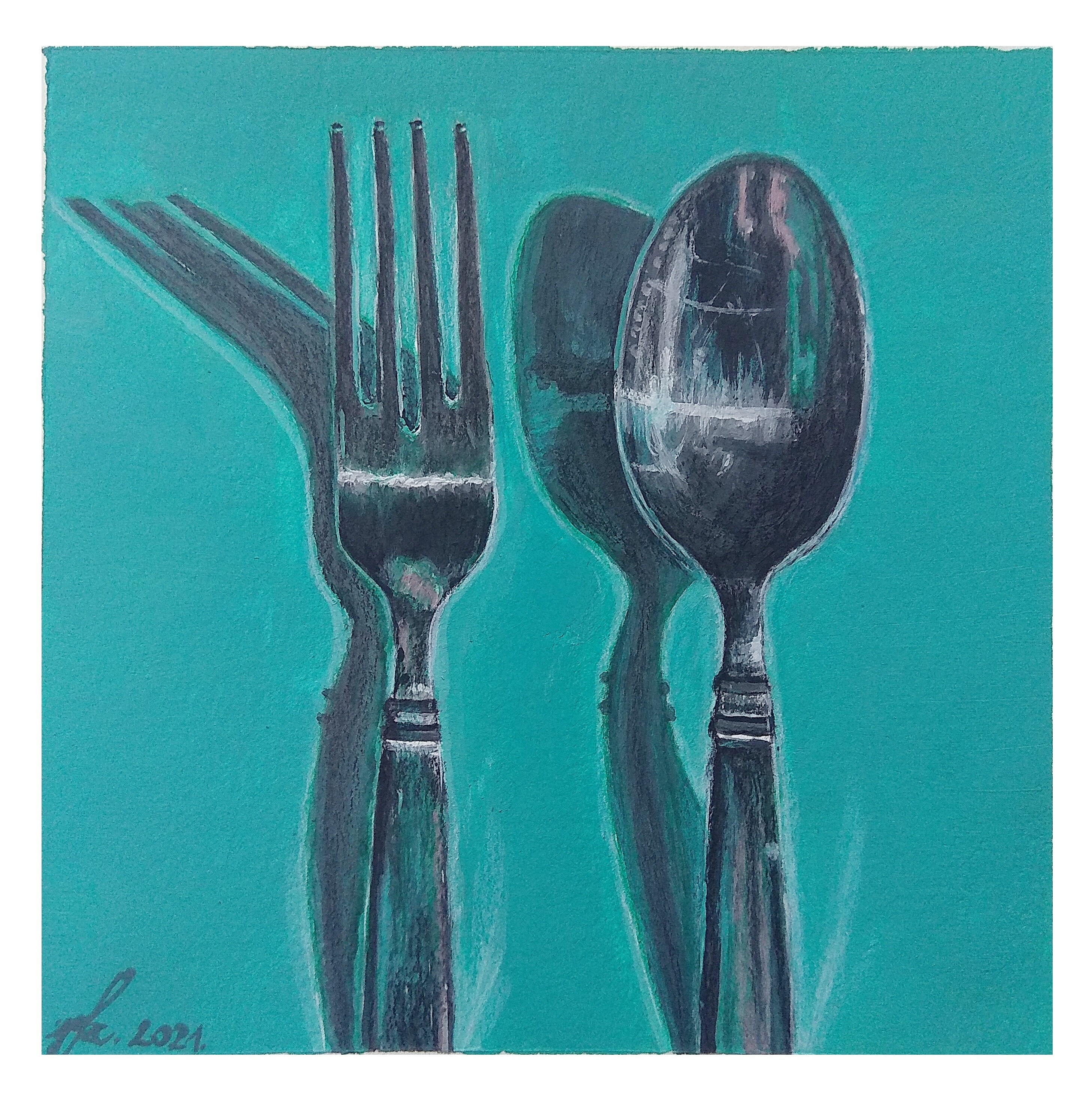 Original cutlery painting Fork and Spoon Dining Room Art Etsy