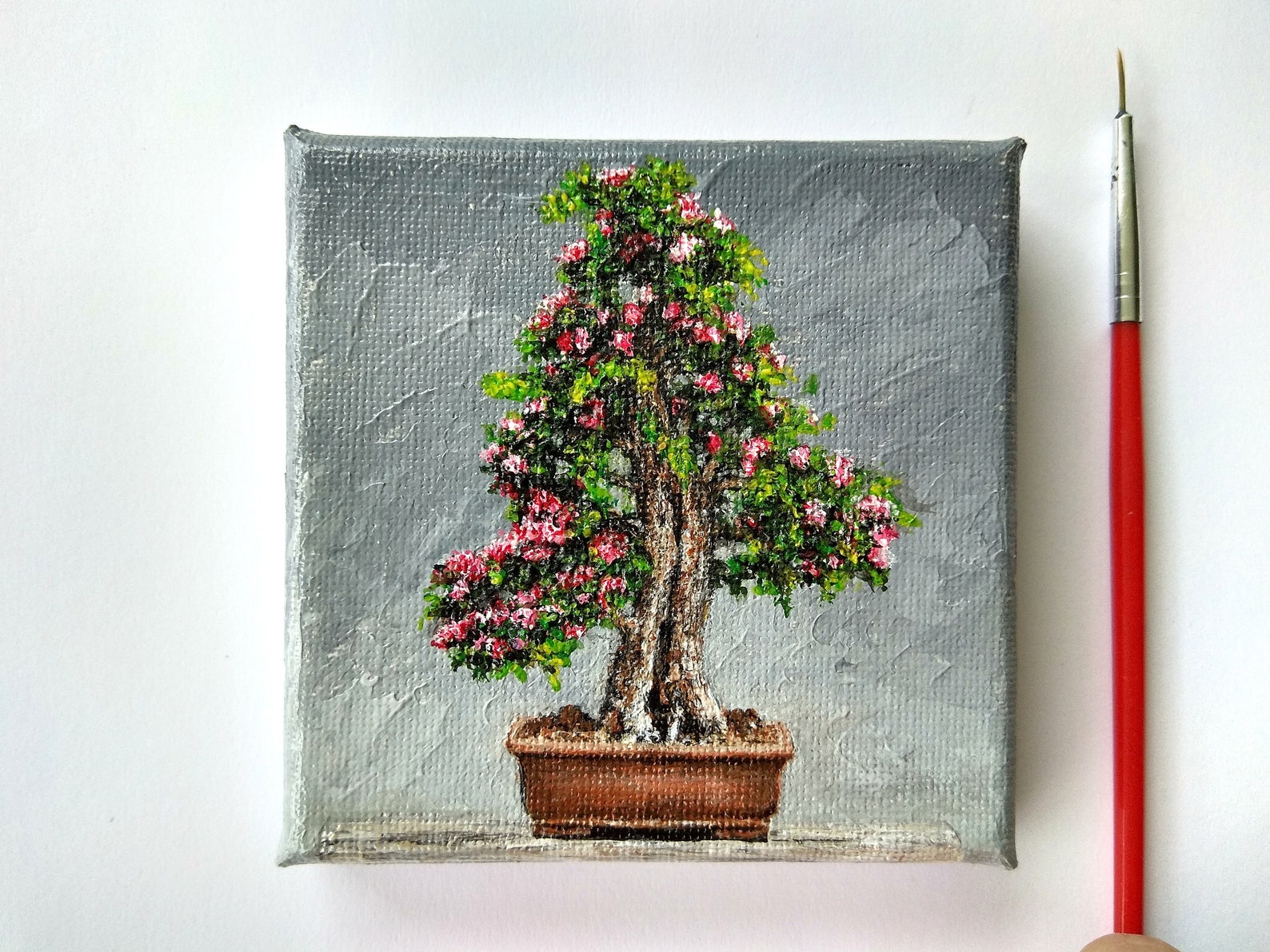 Original Bonsai Tree Painting Japanese Bonsai Plant Wall Art Etsy