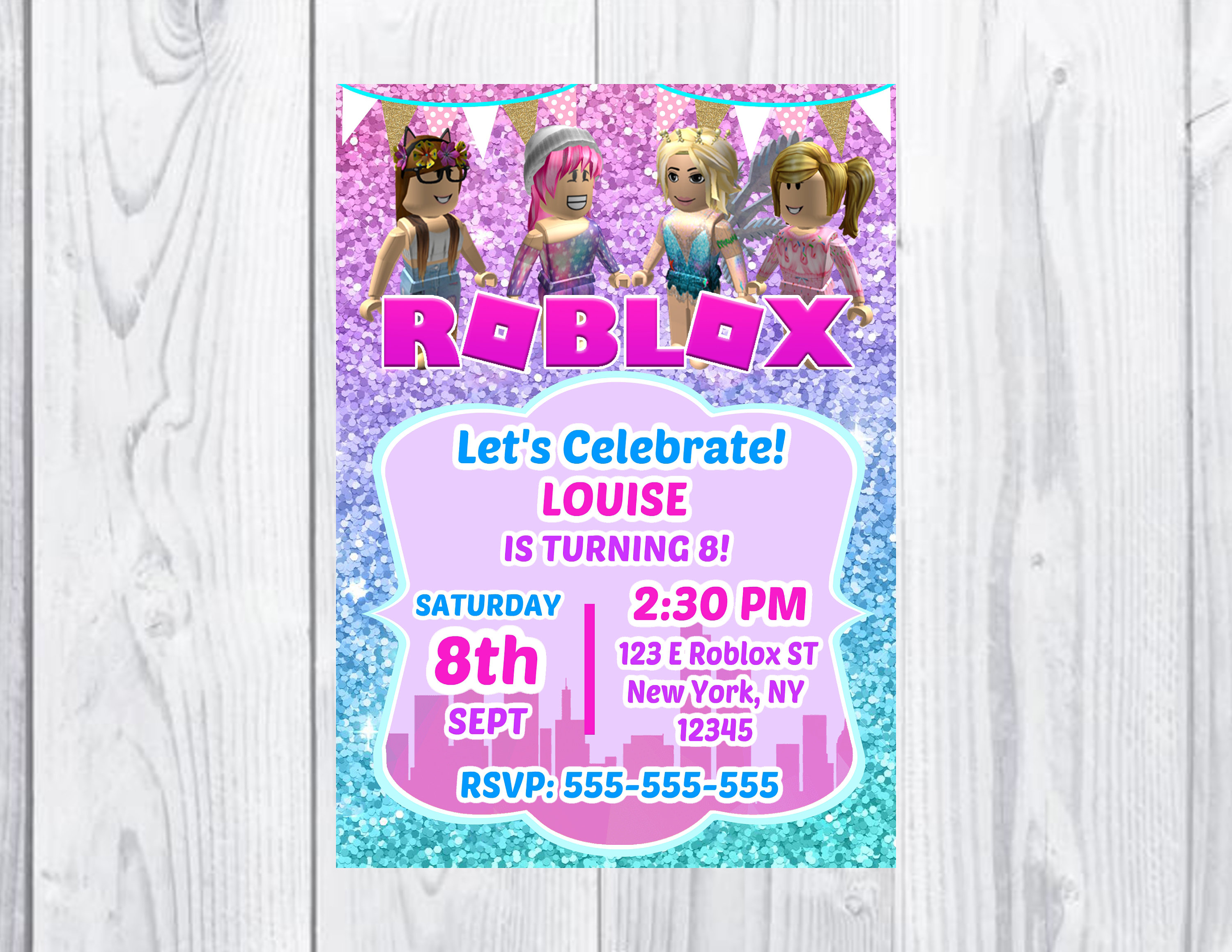 Invitations Roblox Invitation Roblox Girl Birthday Invitation Roblox ...