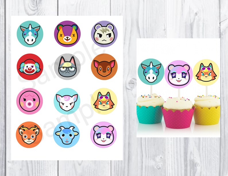 Animal Crossing Cupcake Toppers 2 Round Animal | Etsy