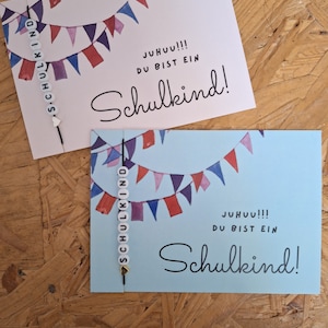 Karte "Schulkind" + Buchstabenarmband, Karte zur Einschulung, Postkarte Schulbeginn, Karte Schule, Geschenk zur Einschulung, Schultüte