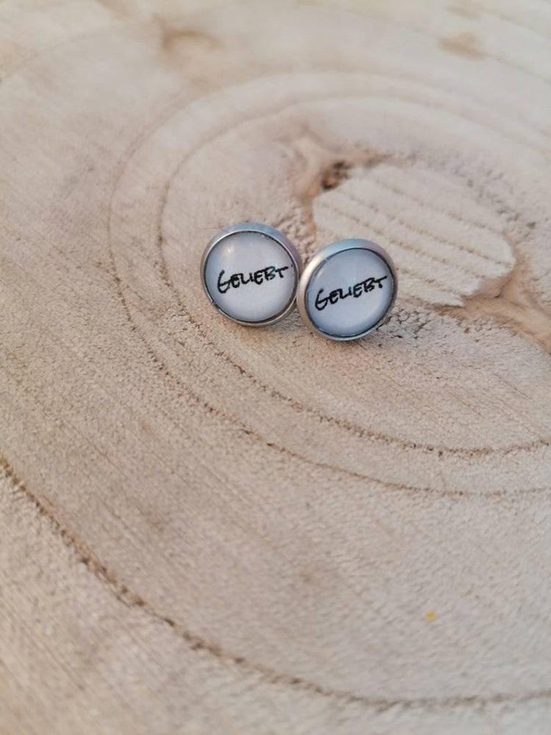 Loved, stud earrings silver stainless steel gift girlfriend encouragement, gift daughter birthday, stud earrings Christian, confirmation image 2