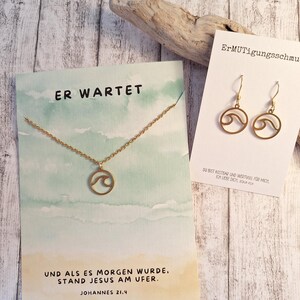 Jewelry set "He waits", necklace in gold wave and wave earrings, gift girlfriend encouragement, necklace stainless steel, gift woman Christmas