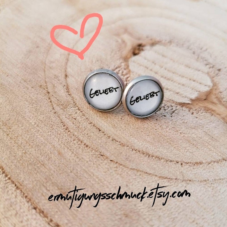 Loved, stud earrings silver stainless steel gift girlfriend encouragement, gift daughter birthday, stud earrings Christian, confirmation image 4