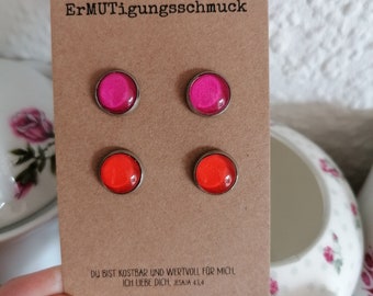 Ohrringe neon orange und neon pink, Ohrstecker Edelstahl, Ohrstecker orange pink, Geschenk Geburtstag, Geschenk Freundin, Ohrringe neon