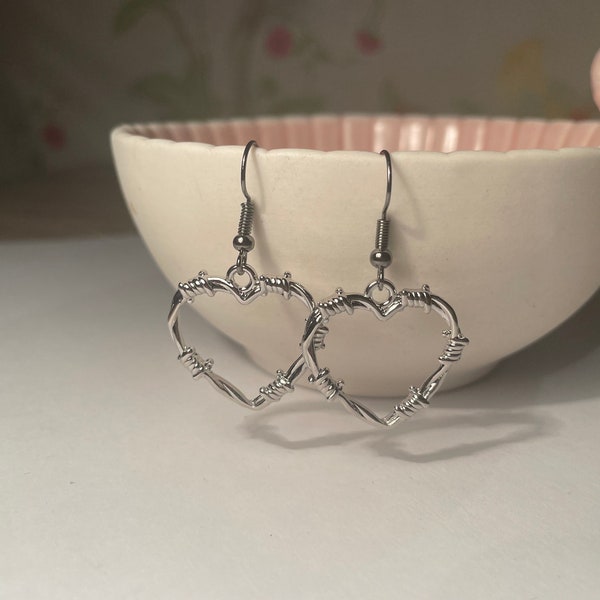 Silver Barbed Heart Earrings