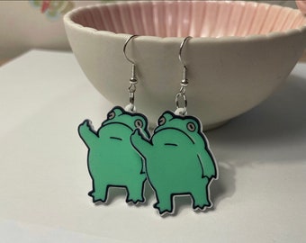 Large Middle Finger Frog Earrings