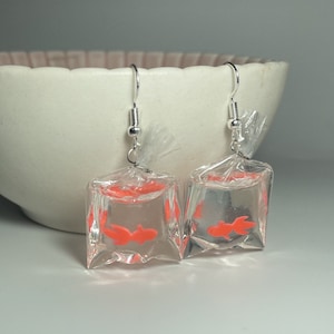 Orange Fish in A Bag Earrings