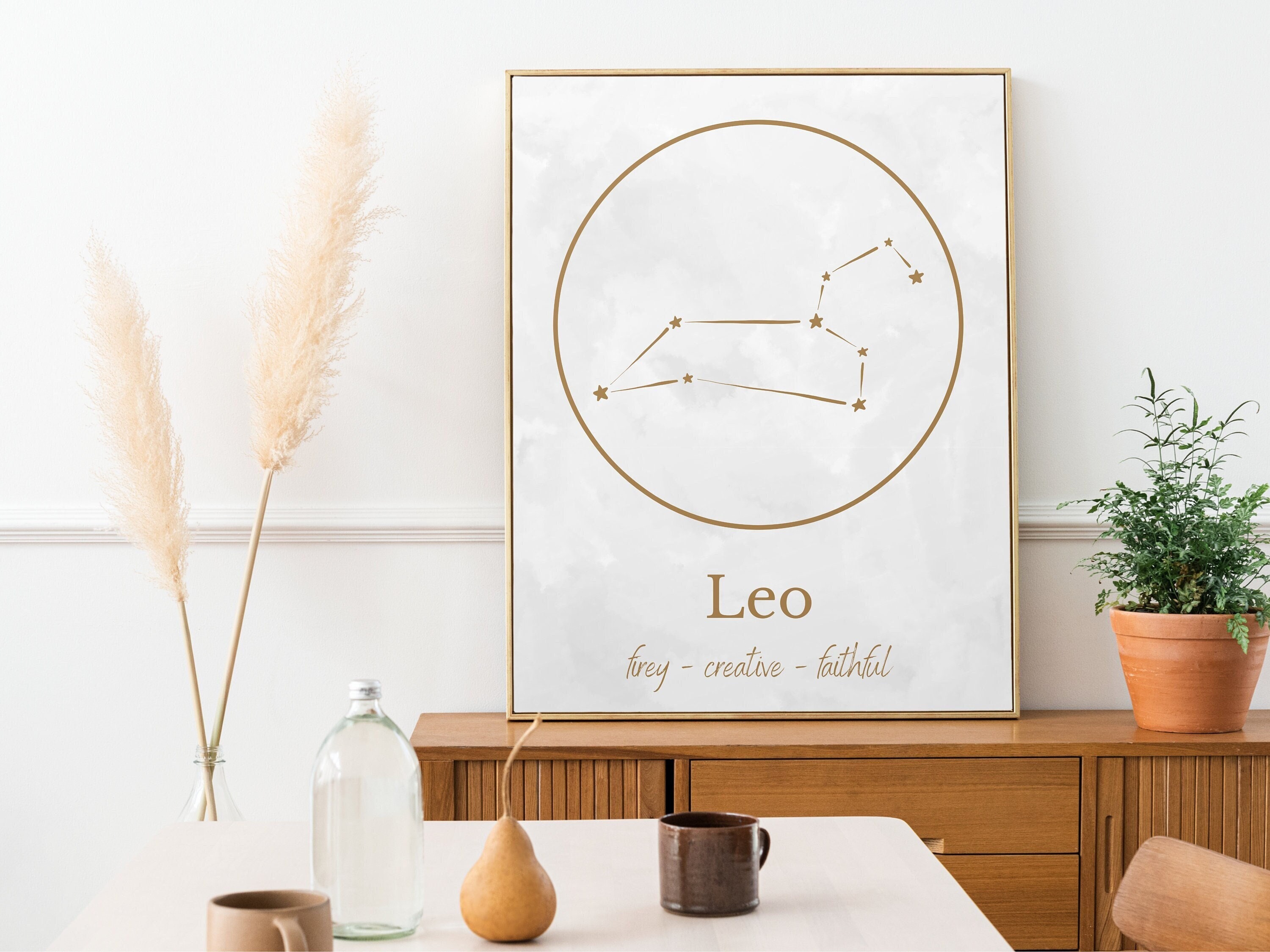 Leo Star Sign Printable Wall Art, Digital Download, Zodiac Print, Astrology Print, Watercolor
