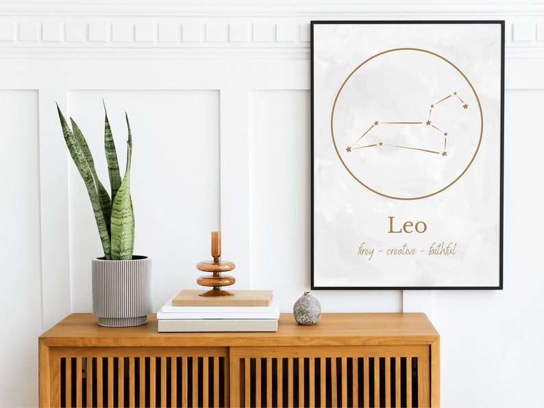 Leo Star Sign Printable Wall Art, Digital Download, Zodiac Print, Astrology Print, Watercolor