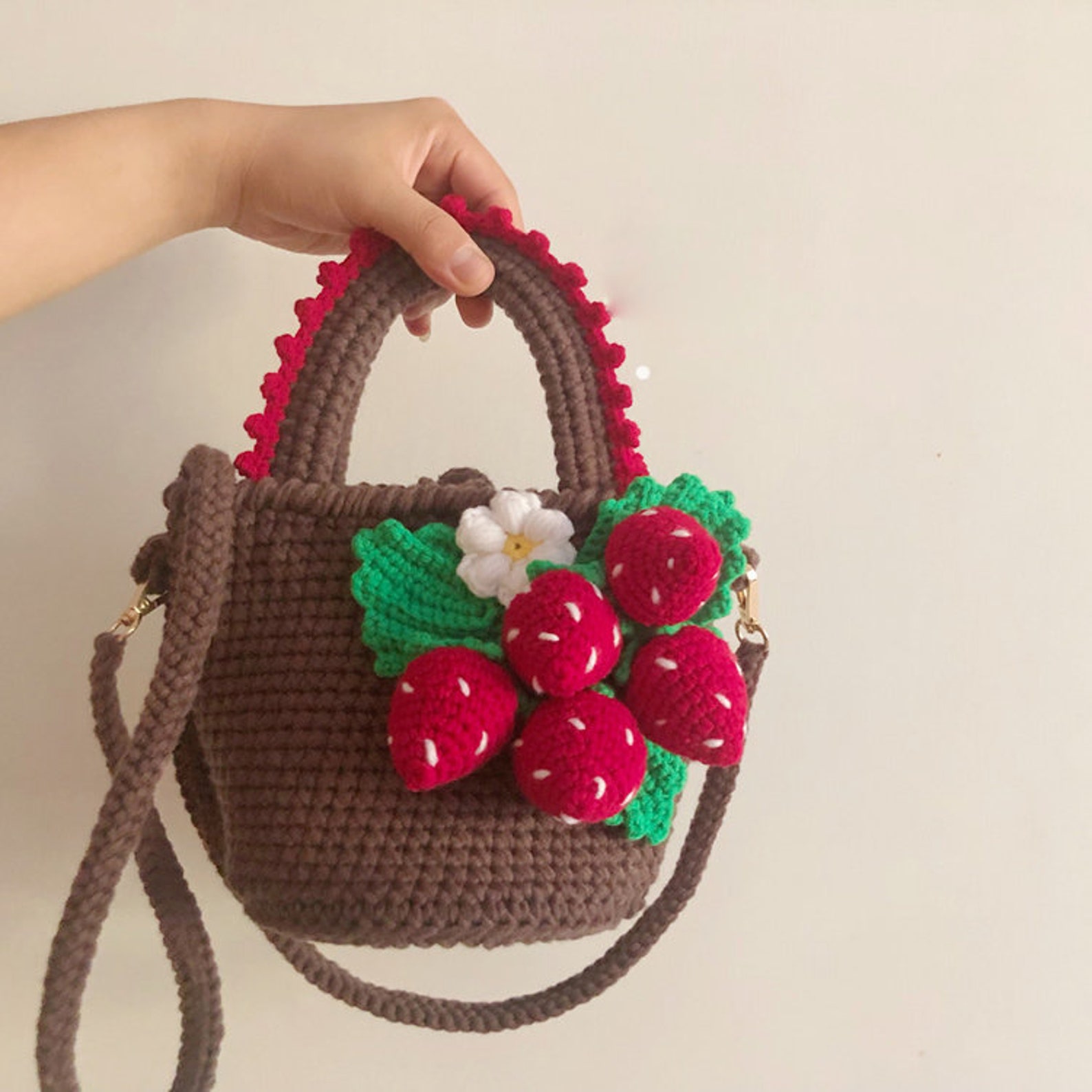 Handmade Knitted Strawberry Tote Bag Strawberry Pendant - Etsy