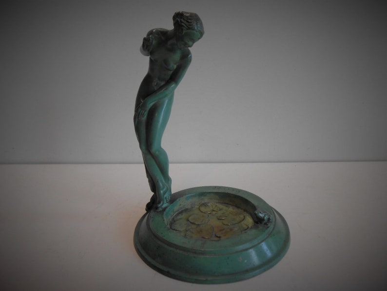 Art deco sculpture young woman with Water lilies Guerb\u00e9 the Faguays