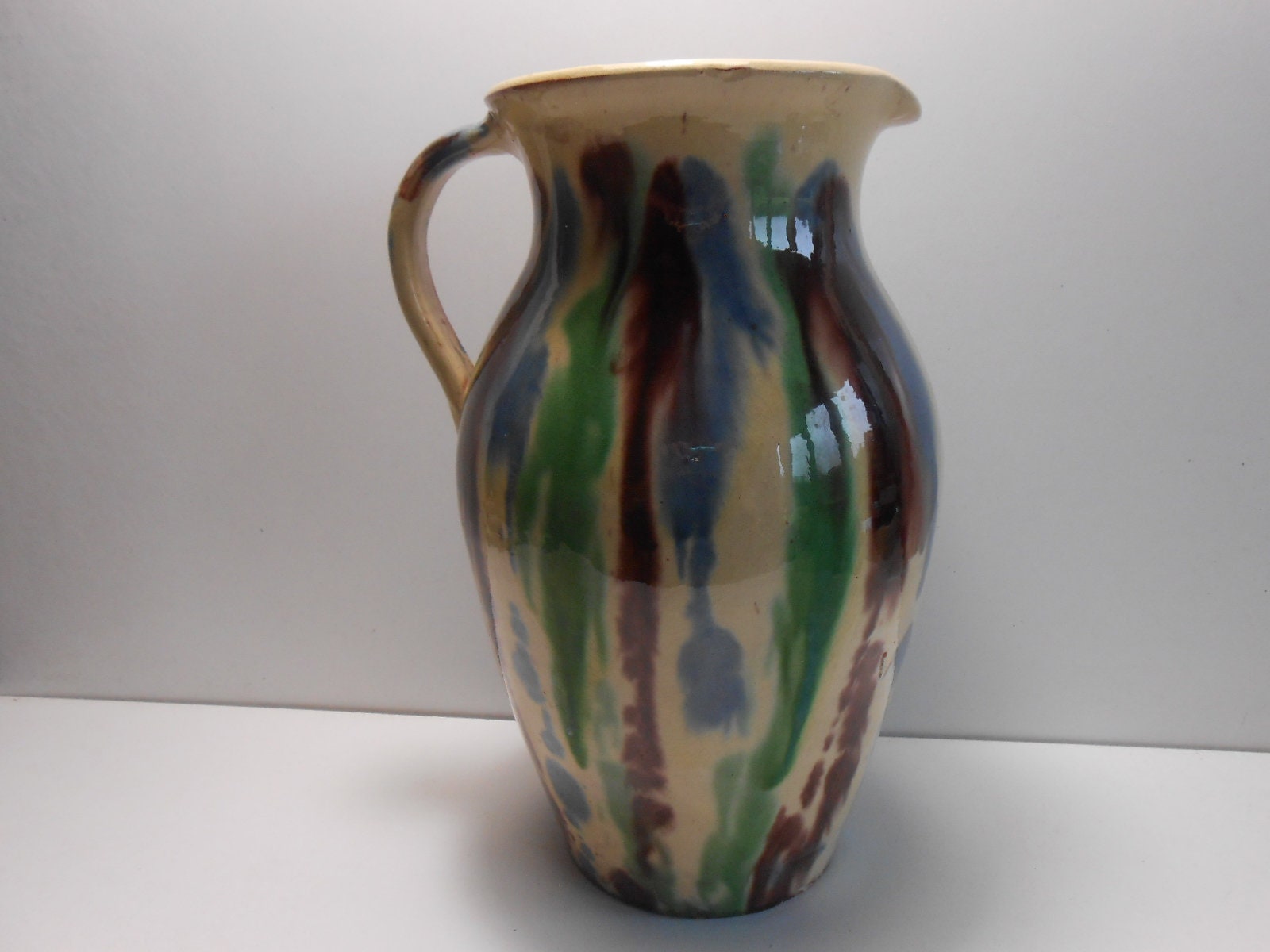 Broc Polychrome Terre Cuite Vernissée | Cruche - Carafe Vase /French Pottery