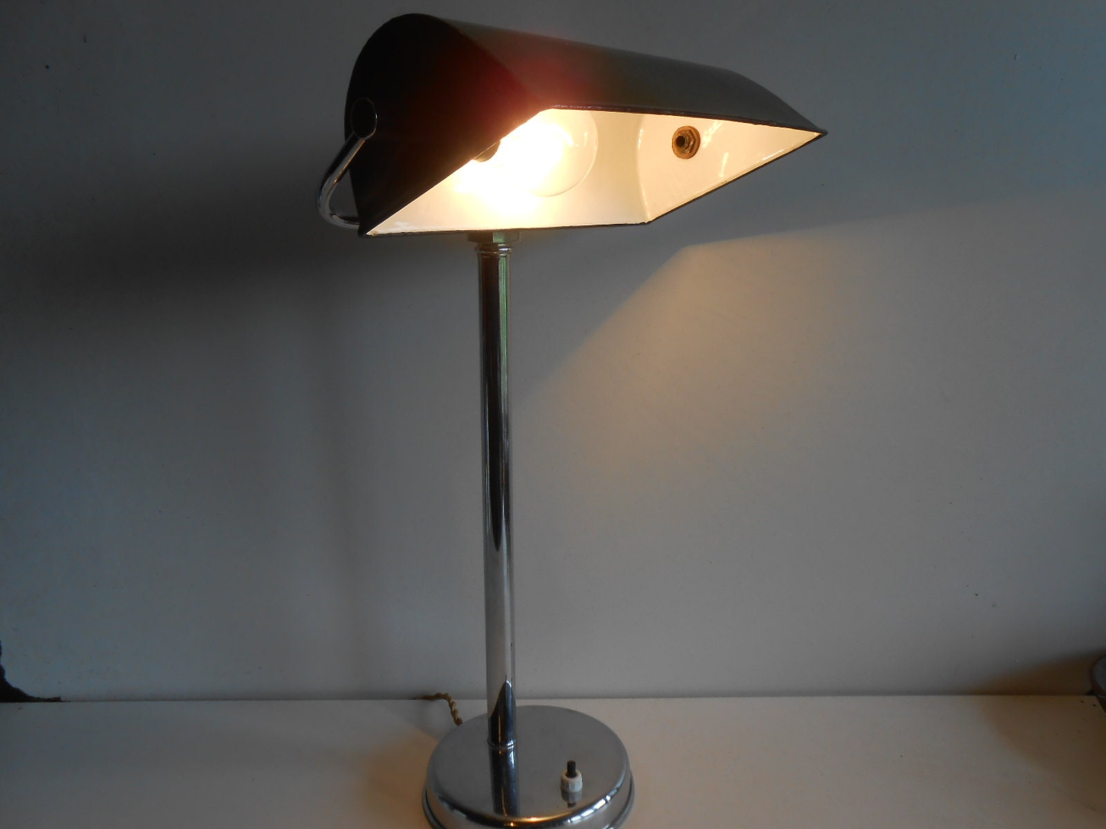 Lampe de Bureau Bronze Chromé/Tôle Émaillée 30's Enamelled Lamp