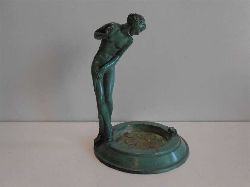 Art deco sculpture young woman with Water lilies Guerb\u00e9 the Faguays
